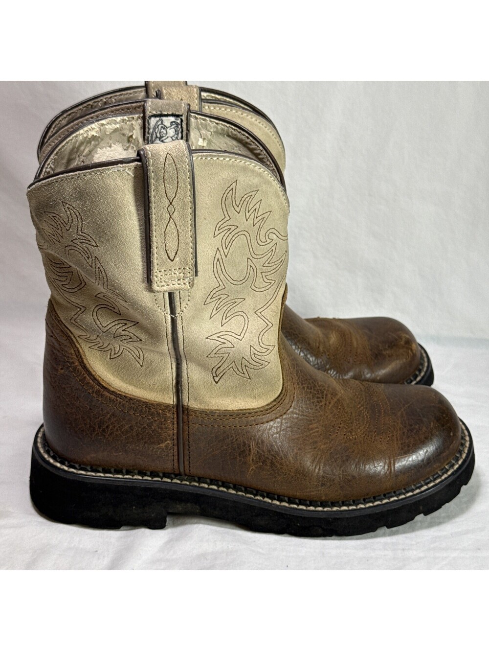 Ariat Womens Fatbaby Boots 9B- 10005914 Brown Beige Cowgirl Work Round Toe